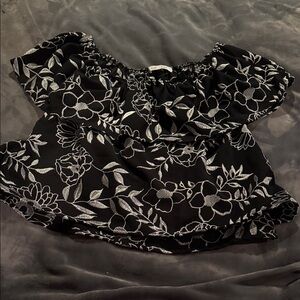 Floral Black and White Off-Shoulder Top